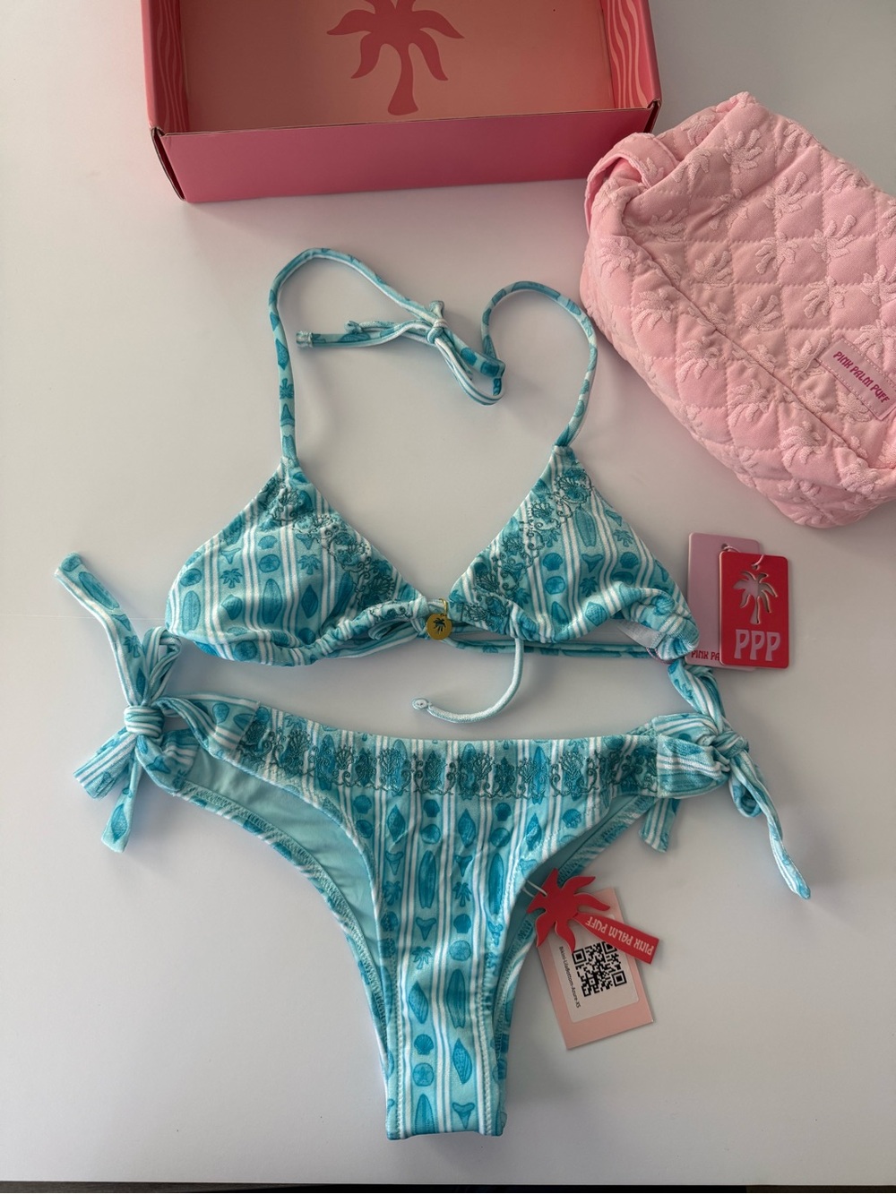 Pink palm puff bikini set